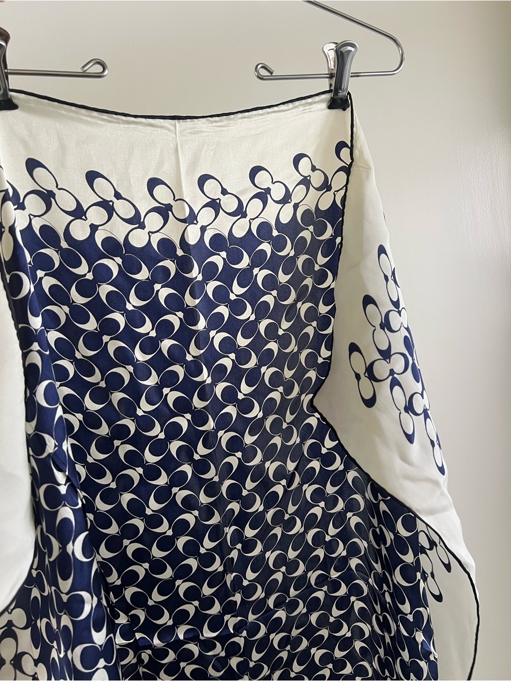 Coach White and Navy Silk Scarf with Linked Pattern - Picture 4 of 4